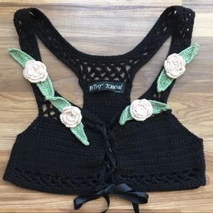 Vintage Betsey Johnson Crochet Crop Top Rosettes
